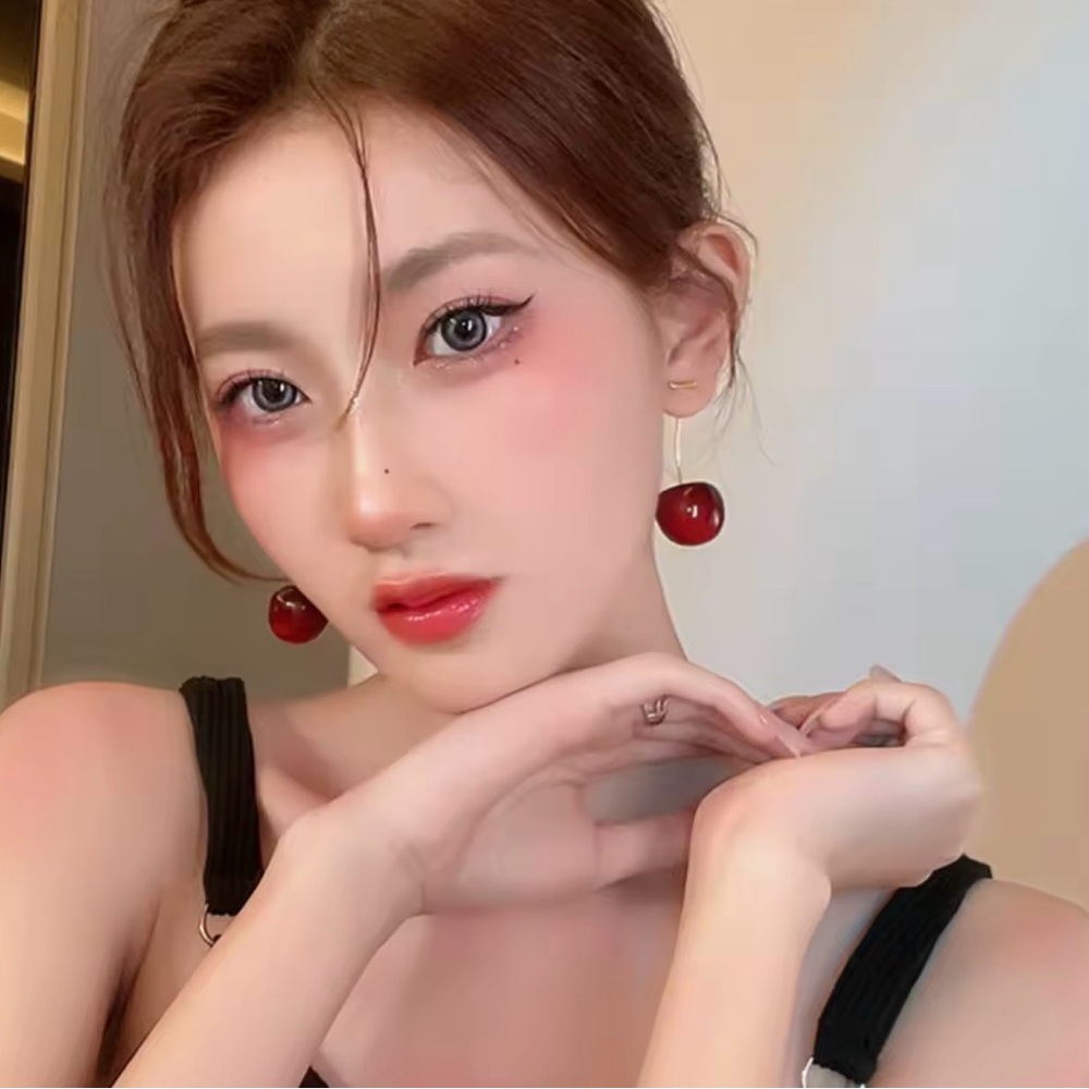Cherry Drop Dangle Earrings - Red